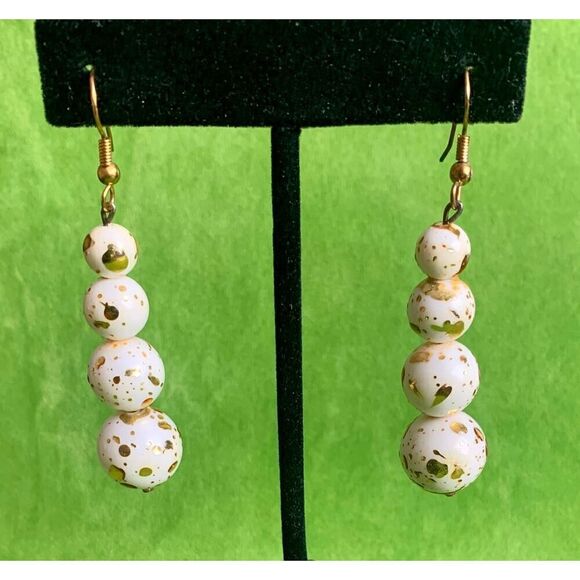Vintage Gold freckled Snowball Dangle Earrings, Unmarked - Picture 1 of 2